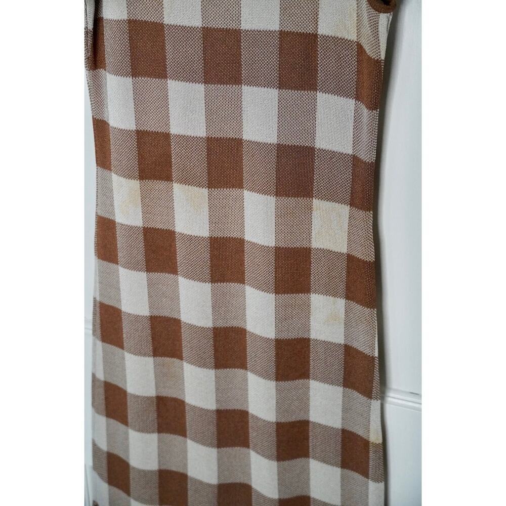 TOCCIN Emerson Midi Dress Sleeveless Gingham Check Knit Brown White Size XS - Picture 9 of 10